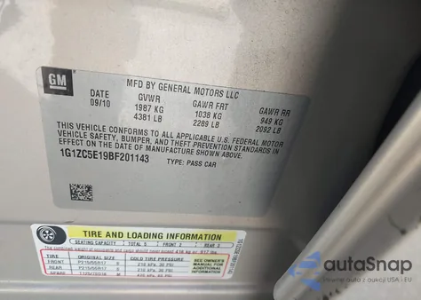 2011 Chevrolet Malibu 1Lt из США, поврежденный, VIN 1G1ZC5E19BF201143